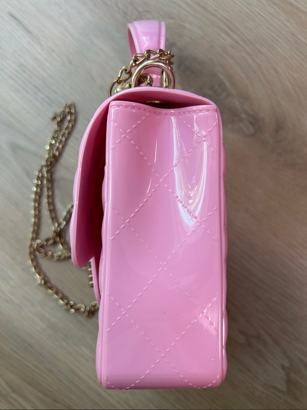 Pink Quilted Mini Jelly Crossbody Bag-Purse with Gold Chain for girls-Women - Picture 9 of 11